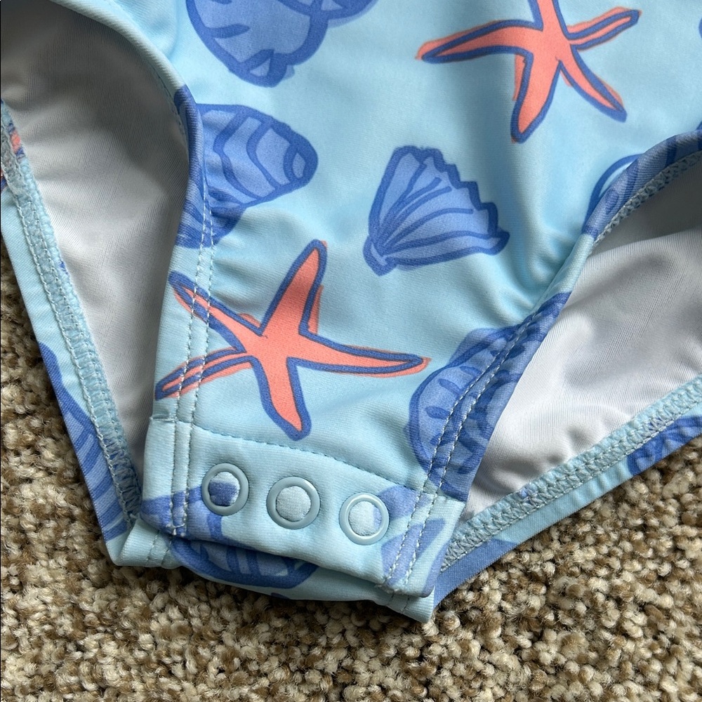 Carters Blue Seashell Ruffle One Piece Swimsuit, 12 Months - Picture 4 of 6